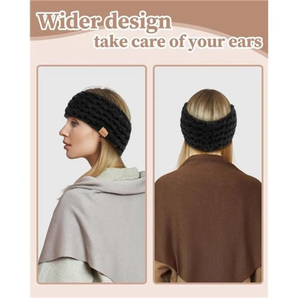 UO Winter Headbands for Women 3 Pack, Ear Warmers for Women Knit Fleece Lined,